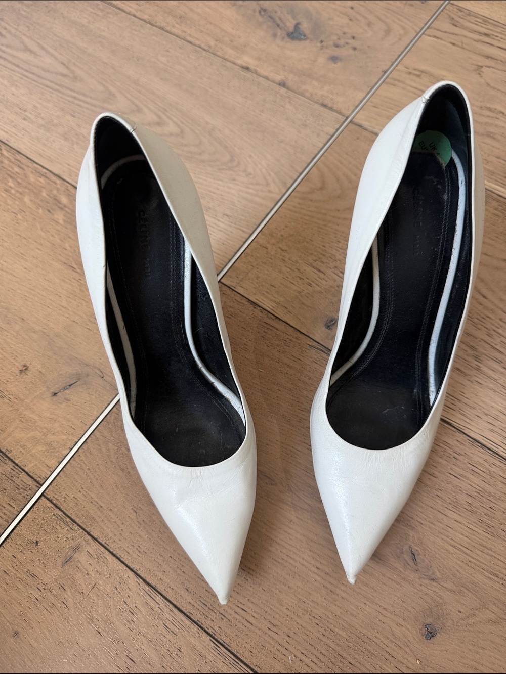 Celine Pointed-Toe White Leather Pumps